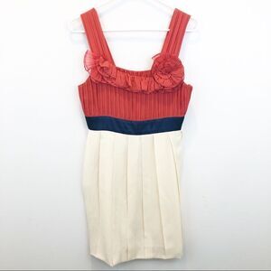 BCBGMaxazria Silk Pleated Rosette Dress